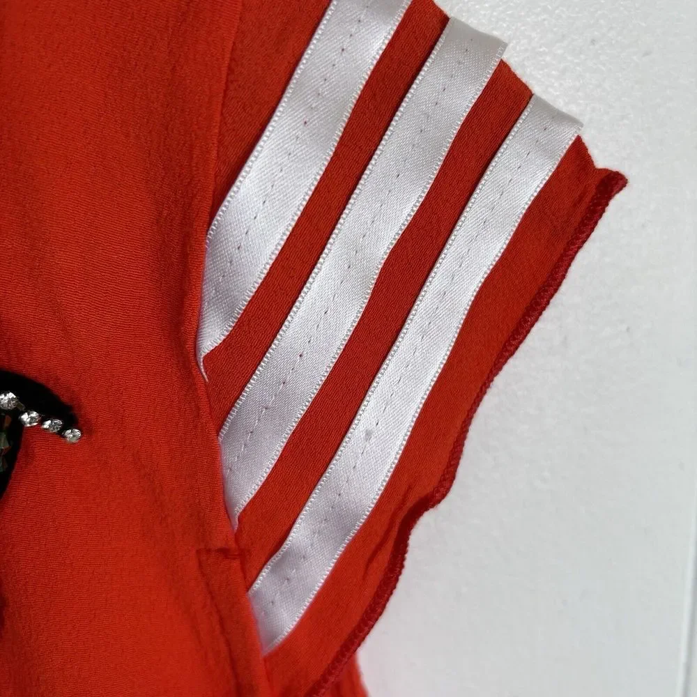 Roberta Biagi Vermillion Orange Cap‎ Sleeve Top With Rhinestone Embellishment